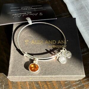 Alex and Ani Silver Bangle with Topaz (November) Charm